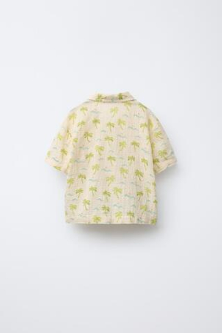 ZARA РУБАШКА С ПРИНТОМ «ПАЛЬМЫ», ЗЕЛЕНОВАТЫЙ