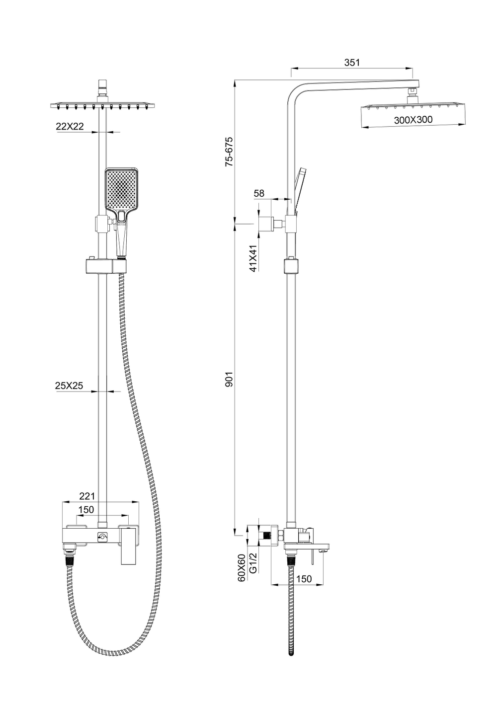 Душевая система WONZON & WOGHAND CUBE, Брашированное золото (WW-88739016-BG)
