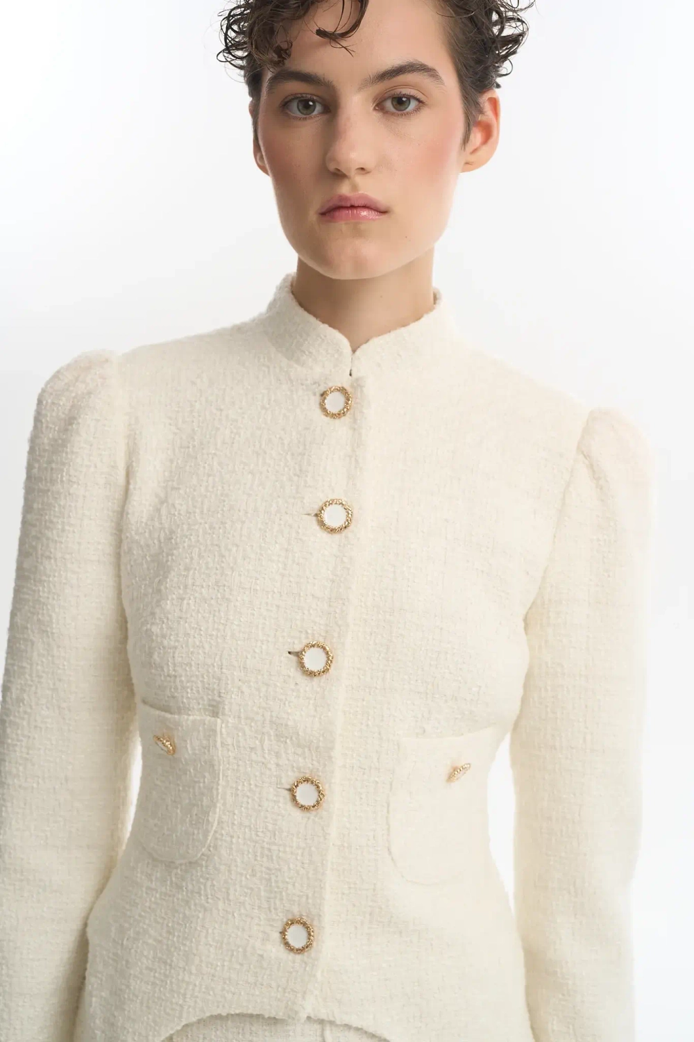 Жакет с кисточками твидовый белый