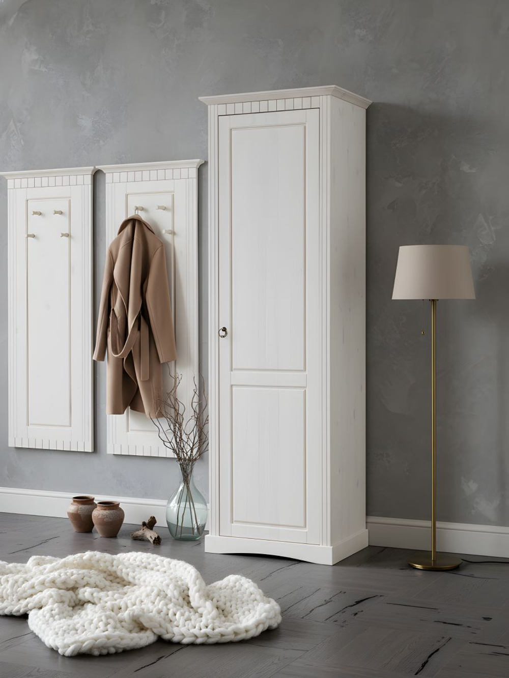 Шкаф 58х41х179, Неаполь, распашной для одежды, в прихожую, спальню, массив сосны, белый, Dipriz