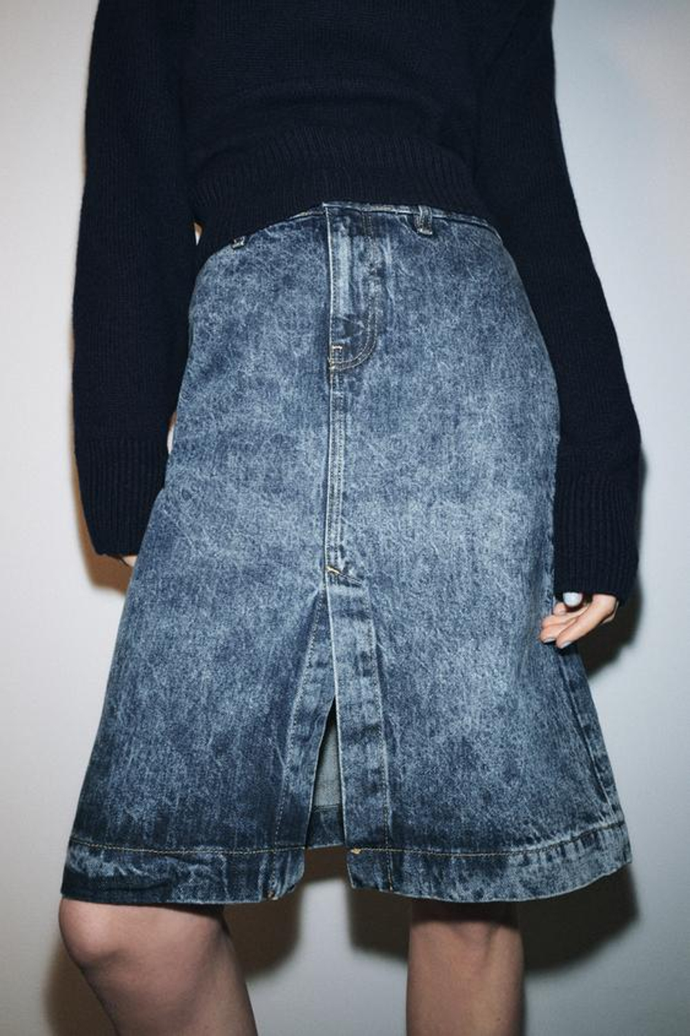 ZARA ДЖИНСОВАЯ ЮБКА МИДИ — ZW COLLECTION, ГОЛУБОЙ