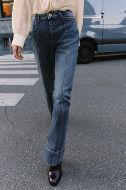 ZARA ДЖИНСЫ Z1975 КЛЕШ СО СРЕДНЕЙ ПОСАДКОЙ И РЕЛЬЕФОМ, ЗЕЛЕНОВАТО-СИНИЙ