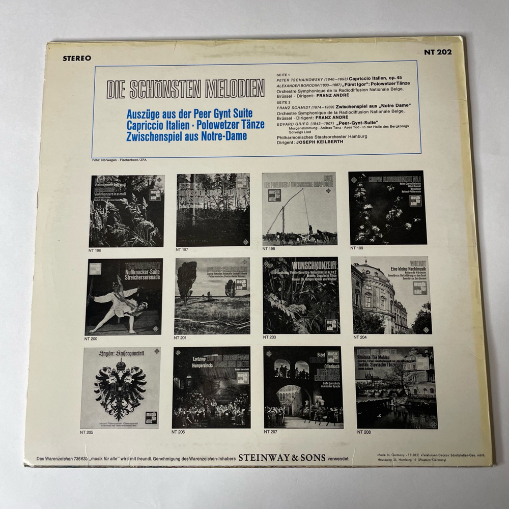 Винтажная виниловая пластинка LP Сборник P. Tchaikovsky П. И. Чайковский, A. Borodin Бородин, Franz Schmidt, Edvard Grieg, Die Schonsten Melodien (Германия 1970)