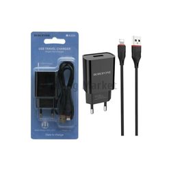 Сетевое зарядное устройство Borofone BA20A, 1 USB-A, 10.5W, 2.1A + кабель Lightning, 1 м, черный
