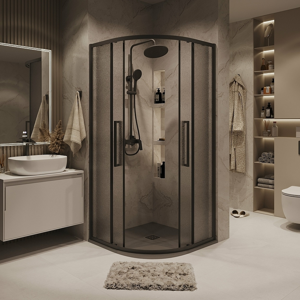 Душевой уголок Grossman Cosmo 100х100 301.K33.02.1010.21.02 профиль Черный матовый стекло шиншилла