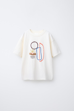 ZARA ФУТБОЛКА С ПРИНТОМ, БЕЛЫЙ