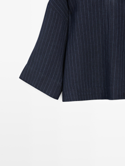 Massimo Dutti Льняная блуза в полоску с деталью на спине, темно-синий