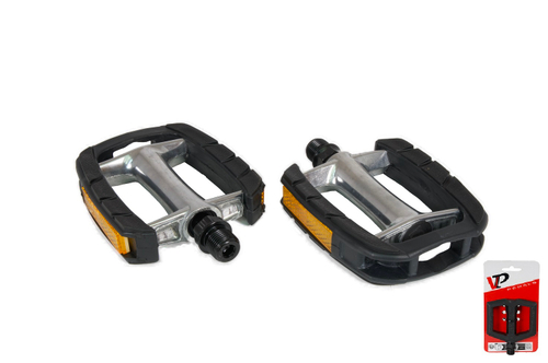 Педали VP CITY алюминиевые/пластиковые, 100 x 80мм, резьба 9/16", подшипники, серебристо-черные(30)