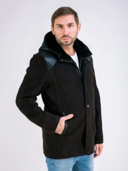 Дубленка мужская натуральная зимняя с капюшоном Турция