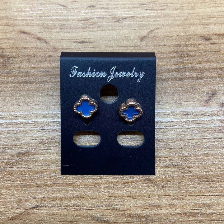 Серьги Small Четырехлистник эмаль цветная цвет голубой металл золотистый