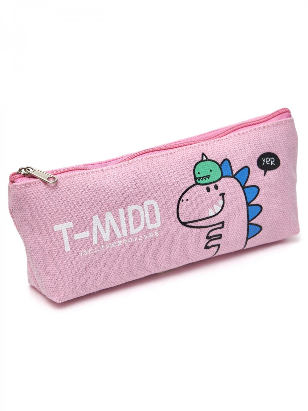 Пенал - косметичка Alingar, ткань, молния, 75 х 205 мм, "Дино, розовый (надпись T-MIDO)