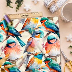 Ткань премиум бифлекс акварельные птицы