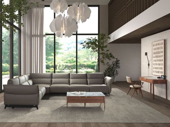 Модульный угловой диван с реклайнером 6249 из темно-серой кожи