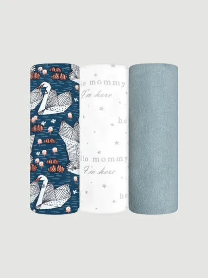Комплект пелёнок Mjolk Hello Mommy/Лебеди/Babe Blue 3 шт 80х80 см