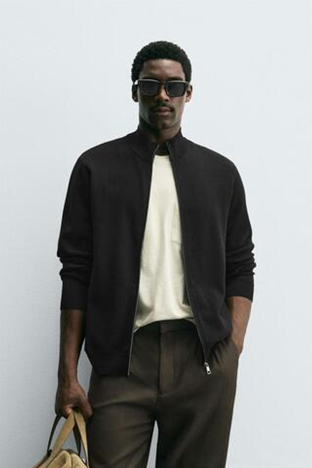 ZARA ХЛОПКОВЫЙ КАРДИГАН, ЧЕРНЫЙ