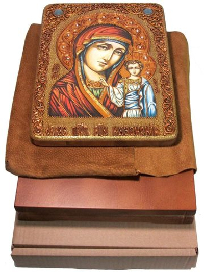 Инкрустированная икона Образ Божией Матери Казанской 29х21см на натуральном дереве в подарочной коробке