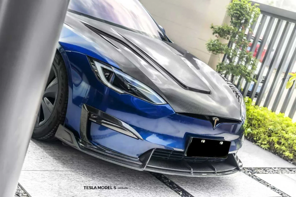 Карбоновый обвес для Tesla Model S 2021+ Тесла С диффузор спойлер губа переднего бампера боковые юбки