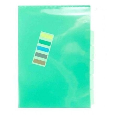 Папка-уголок на 5 отделений Бюрократ, 150мкм, прозрачная, зеленая