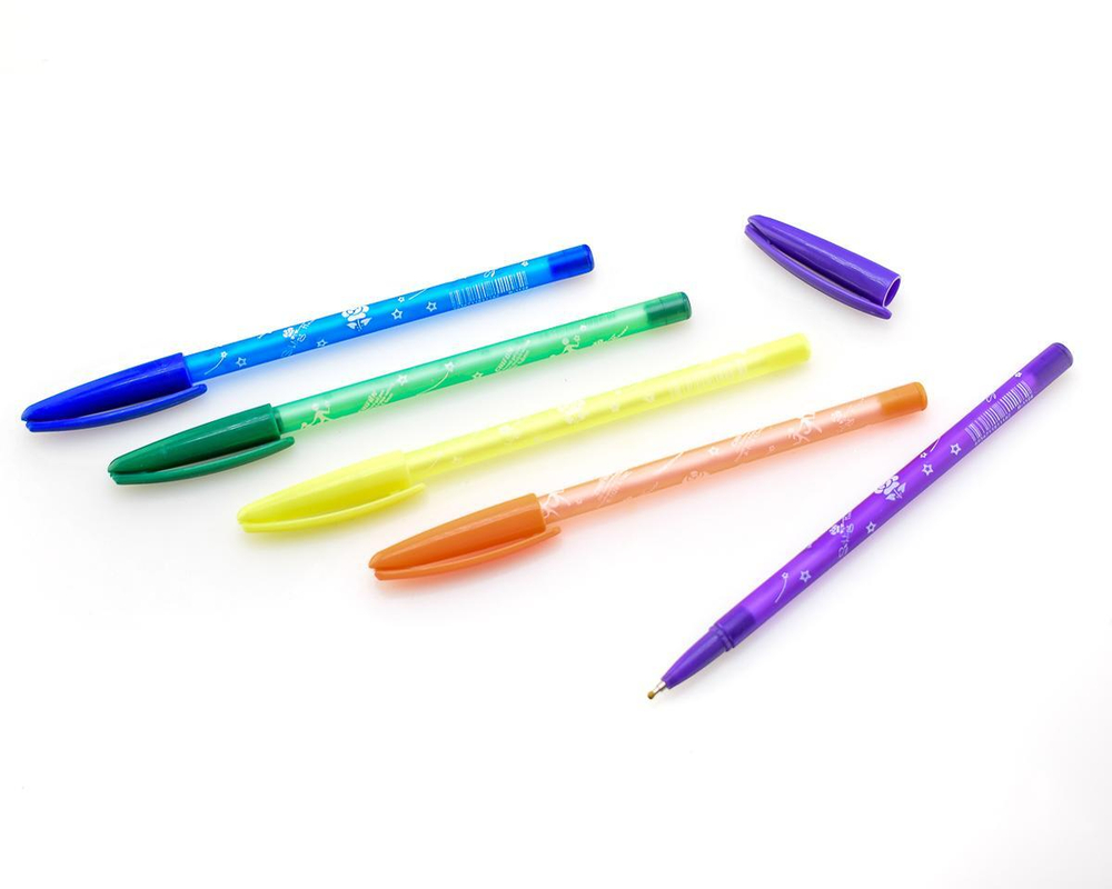 Ручка масляная 0,7мм, 5 цветов микс, белый рисунок "Ball Pen"