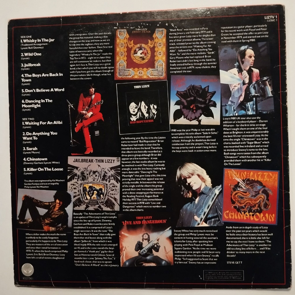 Винтажная виниловая пластинка LP The Adventures Of Thin Lizzy (The Hit Singles Collection) (UK 1981)