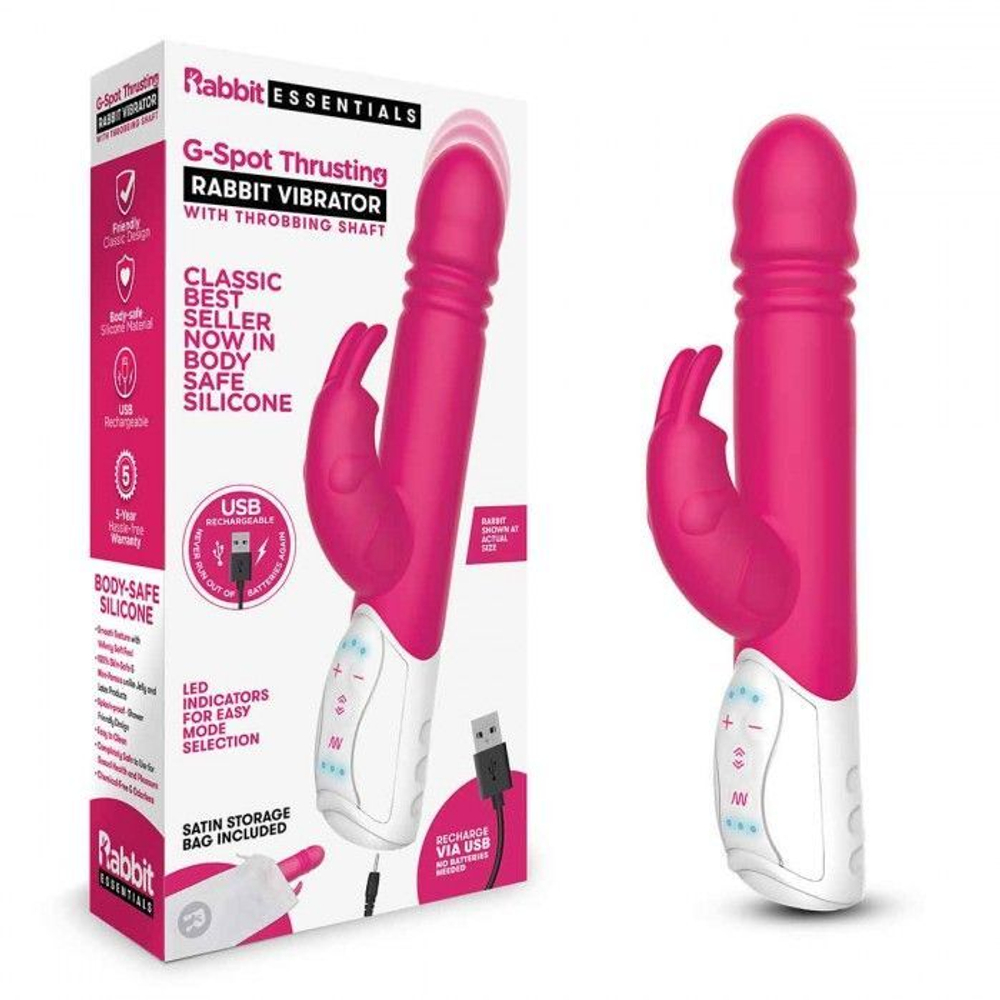 Розовый пульсирующий вибромассажер G-Spot Thrusting Rabbit - 24 см. (Цвет: розовый)