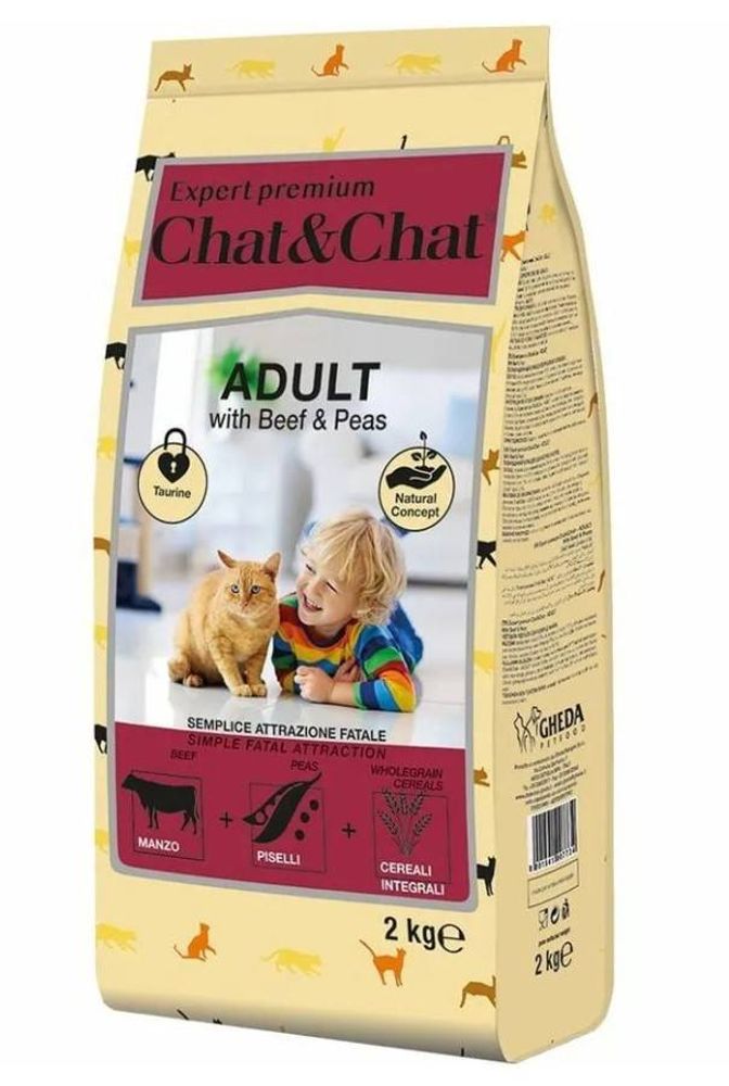 Chat&amp;Chat Expert Premium Сухой корм с говядиной и горохом для взрослых кошек 2кг