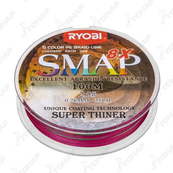 Шнур SMAP PE8X-100M 2.5# Multi Colour 0,26мм Ryobi