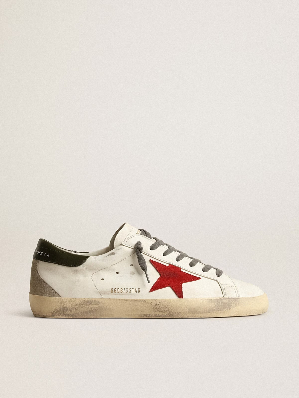 Men's Super Star with red suede star and green leather heel tab