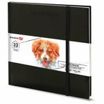 Скетчбук для графики и маркеров, "БРИСТОЛЬ" 200 г/м2, 195х195 мм, 32 л., КОЖЗАМ, BRAUBERG ART, Черный, 115100