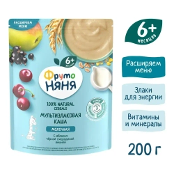 Каша мультизлаковая детская ФрутоНяня с 6 месяцев, с яблоком, смородиной , молочная, сухая, 200 г