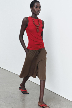 ZARA ДРАПИРОВАННЫЙ ТОП БЕЗ РУКАВОВ, КРАСНЫЙ