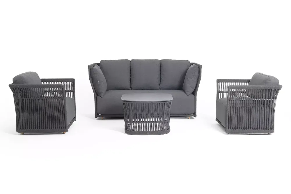 "Лугано" лаунж-зона 5-местная плетеная из роупа (веревки), каркас алюминиевый темно-серый, роуп темно-серый