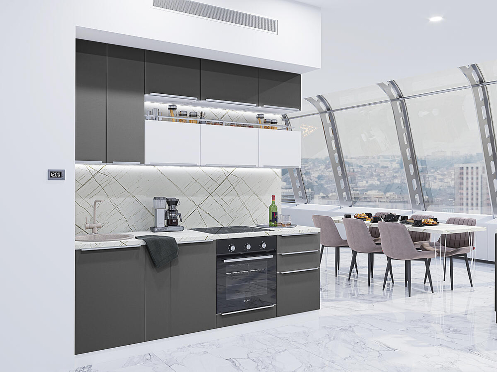 Прямая модульная кухня Фьюжн-01 Stormy Silk/Silky White - Белый 2340*2300*600