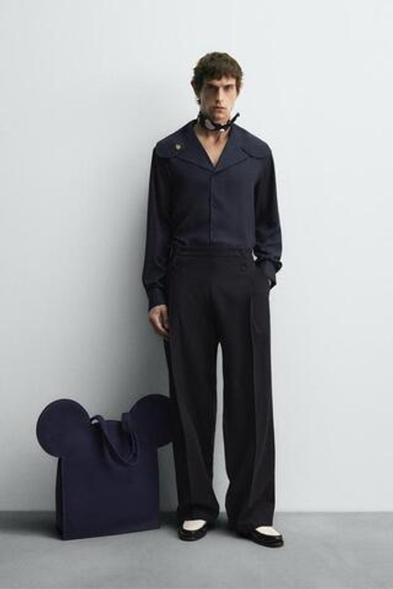 ZARA HARRY LAMBERT X DISNEY РУБАШКА ИЗ СТРУЯЩЕЙСЯ ТКАНИ С КРУГЛЫМ ВОРОТНИКОМ, СИНИЙ
