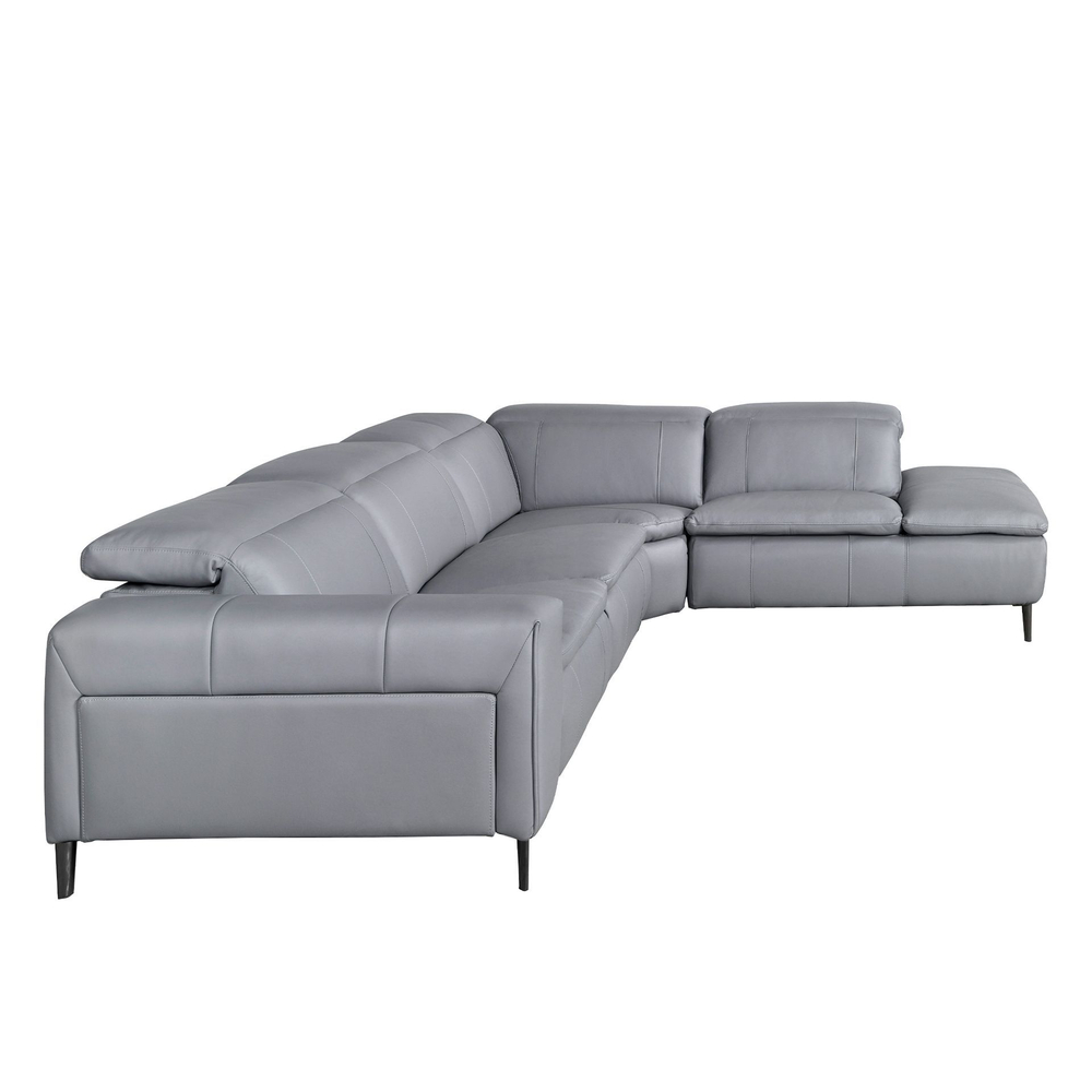 5-местный диван с реклайнером 6217 с правым шезлонгом из серой кожи