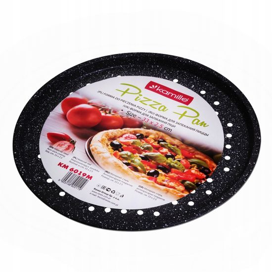 Форма для запекания пиццы с отверстиями Kamille KM 6019M (33 см) из углеродистой стали с мраморным покрытием