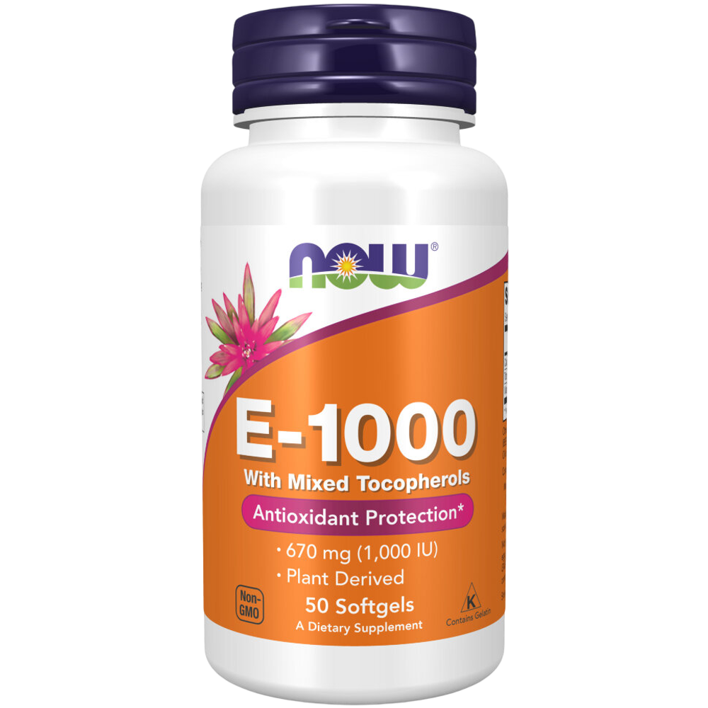 Now Foods E-1000 Mixed tocopherols 50 softgels, Витамин E