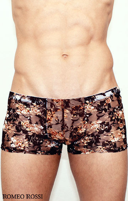 Мужские трусы боксеры черные с бежевыми розами Romeo Rossi Rose Boxer RR00231
