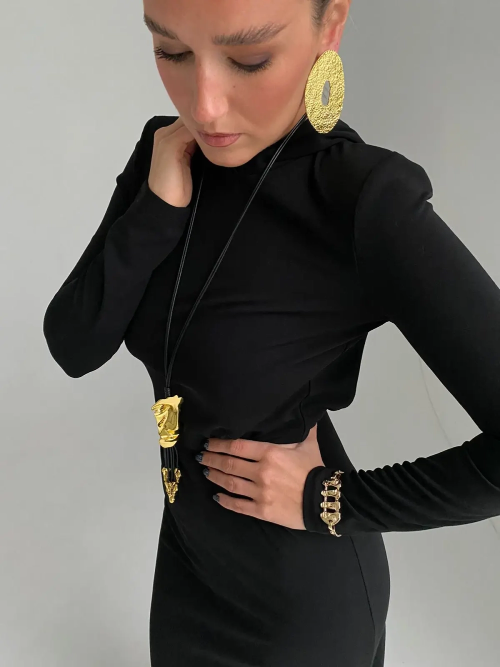Серьги Big Gold Riffled Plate