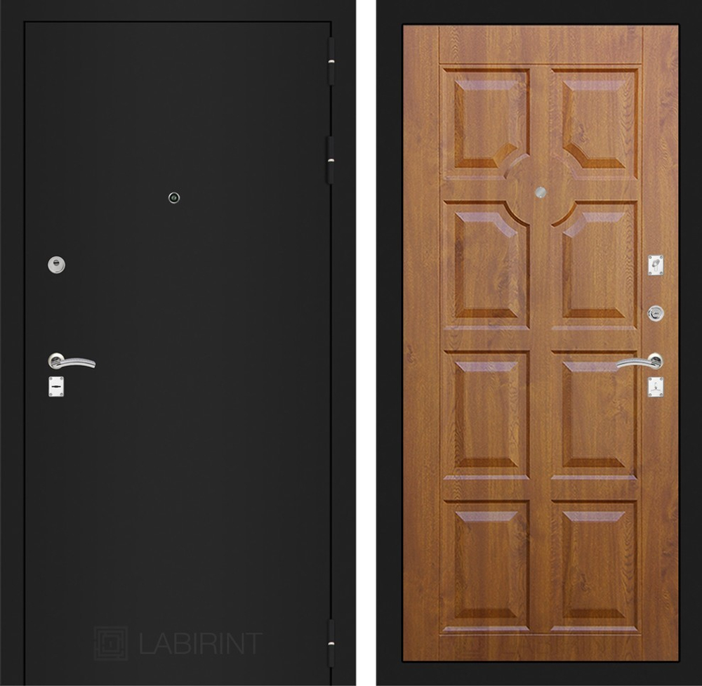 Входная металлическая дверь Лабиринт Classic (Классик) шагрень черная 17 Золотой дуб Винорит