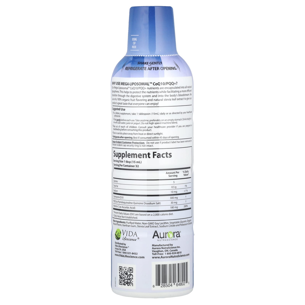 Aurora Nutrascience, Mega-Liposomal™, коэнзим Q10/PQQ+, со вкусом органических фруктов, 480 мл (16 жидк. унций)