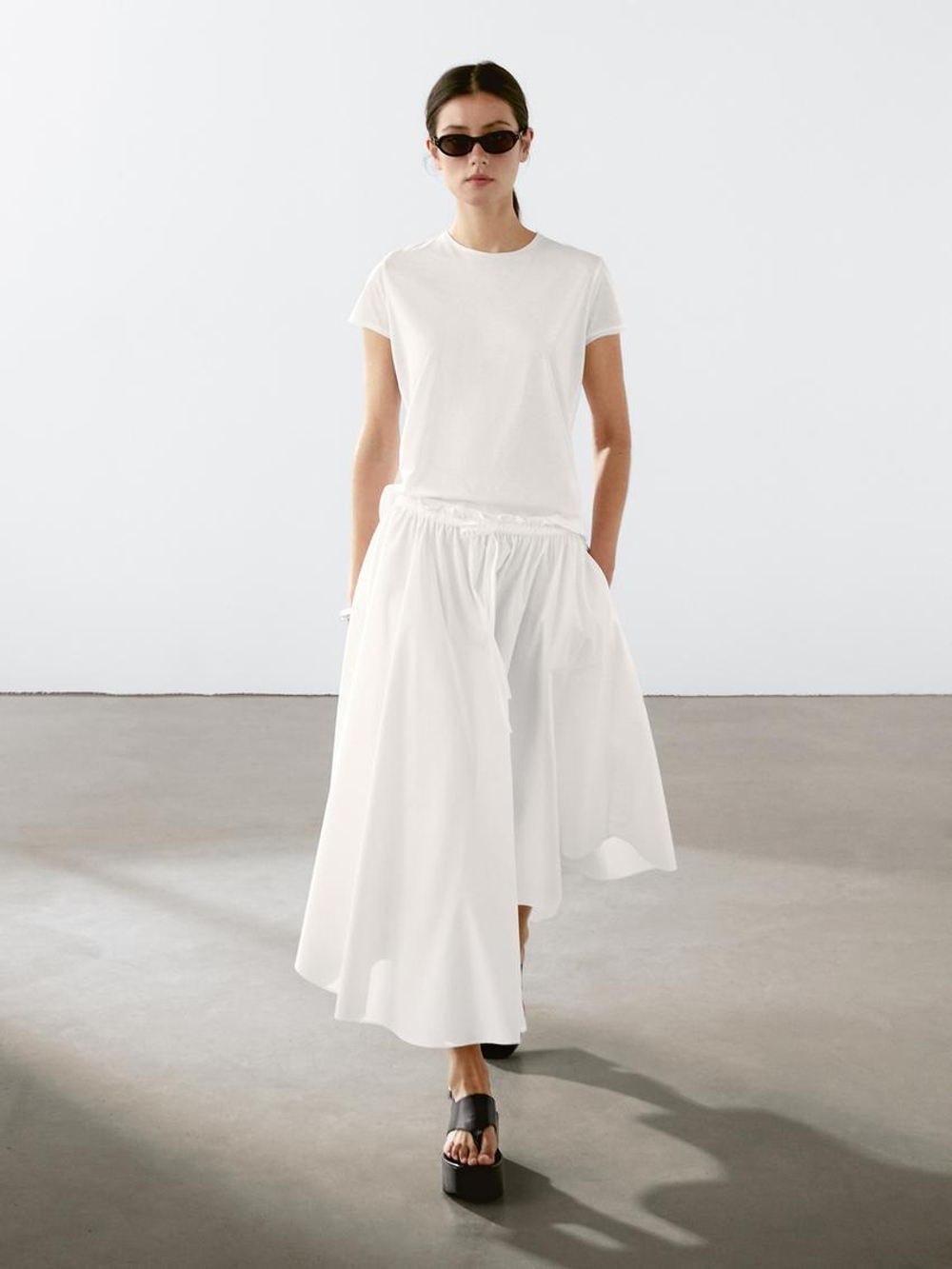 Massimo Dutti Футболка с короткими рукавами из 100% хлопка, белый