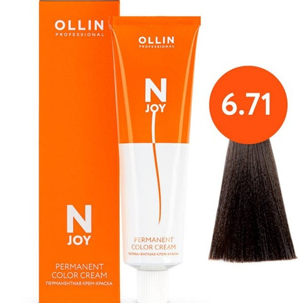 OLLIN PROFESSIONAL N-JOY - перманентная крем-краска для волос, 6/71 темно-русый коричнево-пепельный, 100 мл