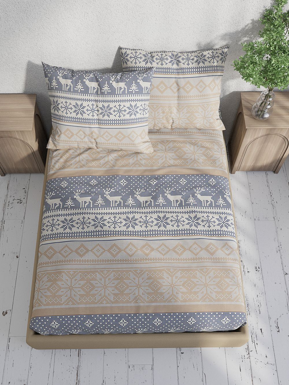 Постельное белье  сатин Milky Garden "Скандинавия" евро  Наволочка 50х70 см 2 шт  Простынь на резинке 180x200 см  Пододеяльник 200x215 см