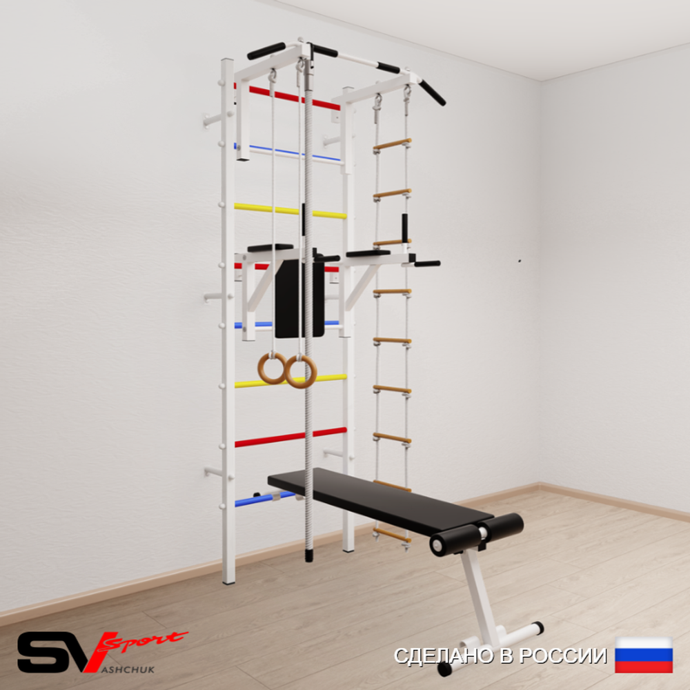 Шведская стенка Sv Sport усиленная 606 (Турник стандарт/Брусья/Скамья/Канат/Кольца/Лестница)