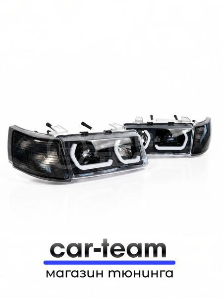 Фары ВАЗ 2110, 2111, 2112 передние с тонированными галочками в стиле BMW c Bi LED модулями, тонированные поворотники
