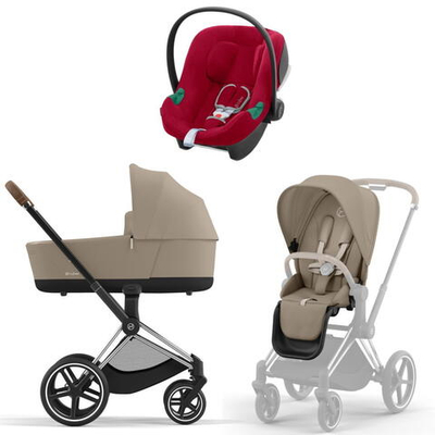 Коляска 3 в 1 Cybex Priam IV Chrome Brown complete и автокресло Aton B2 i-Size Dynamic Red Cozy Beige