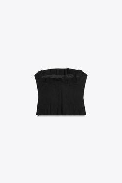 ZARA ТОП С ОТКРЫТЫМИ ПЛЕЧАМИ И СКЛАДКАМИ, ЧЕРНЫЙ