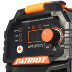Аппарат сварочный инверторный PATRIOT WM 260 DVT MMA, входное напряжение: 1ф,140-240В;сварочный ток макс: 260A; ПВ при макс. токе: 70%, дисплей ARC FORCE, ANTI STICK, HOTSTART, TIG LIFT, VRD,Электроды Patriot ЭР-46, 3мм, 1кг