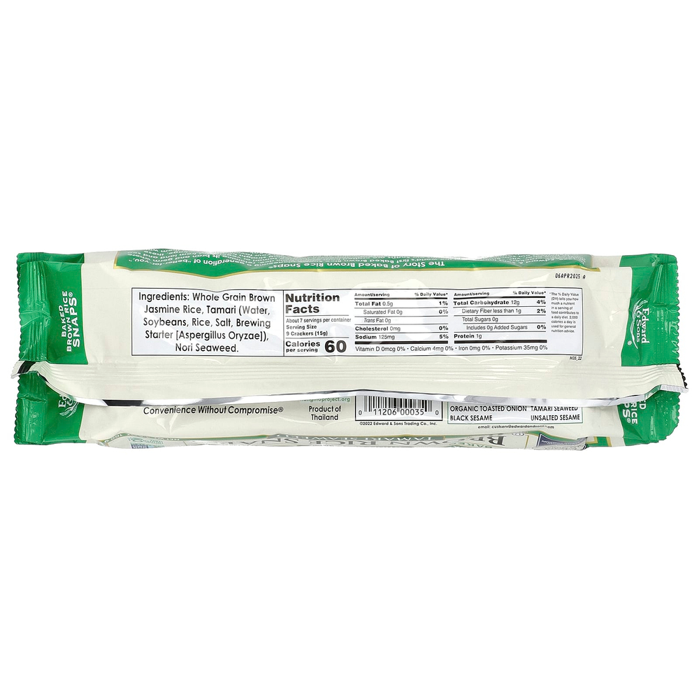 Edward & Sons, Цельнозерновые хрустящие хлебцы из бурого риса, с морскими водорослями тамари, 100 г (3,5 унции)